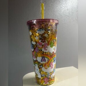 32 oz Care Bears Yellow Pink Tumbler with Straw and Lid, New
